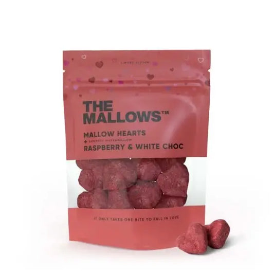 The Mallows White Chocolate & Raspberry Hearts 90g (12 Pack)