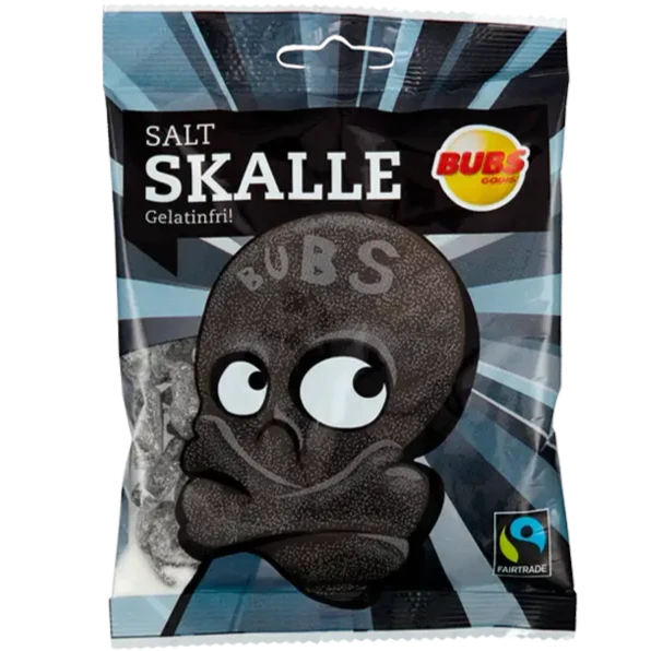 Bubs Swedish Salty Licorice Skull 90g Bag (16 Pack)