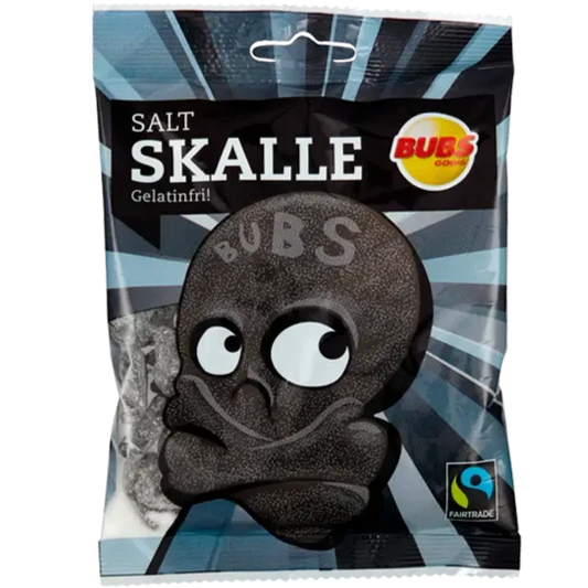 Bubs Swedish Salty Licorice Skull 90g Bag (16 Pack)