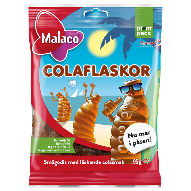 Malaco Swedish Mini Cola Bottles 95g Bags (28 Pack)