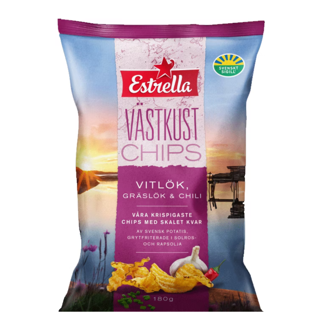 Estrella West Garlic, Chive, & Chili Chips 180g Bags (February) (10 Pack)