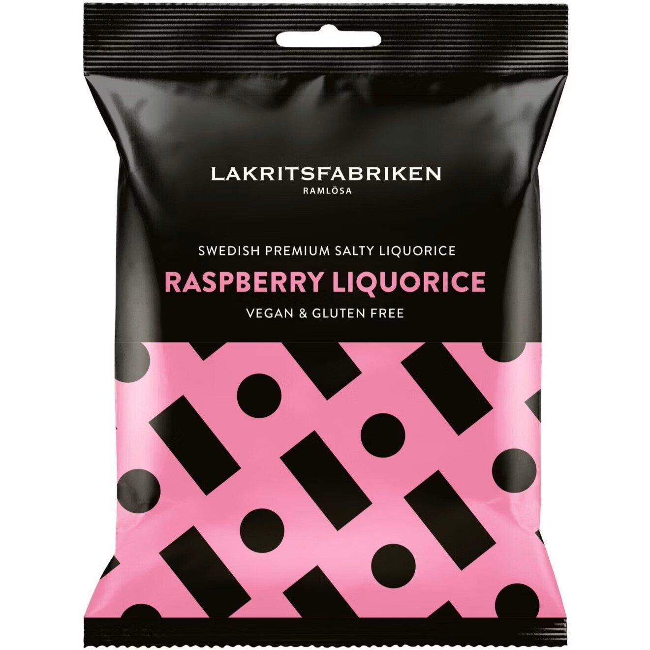 Lakritsfabriken Swedish Salty Raspberry Licorice 100g Bag (12 Pack)