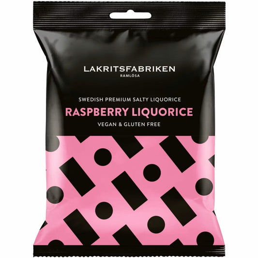 Lakritsfabriken Swedish Salty Raspberry Licorice 100g Bag (12 Pack)