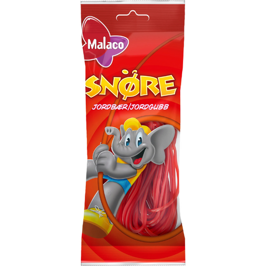 Malaco Swedish Strawberry Licorice (Snöre Jordgubb) 94g Bag (24 Pack)