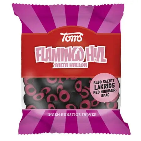 Toms Flamingo Raspberry Licorice Bites 80g Bag (18 Pack)