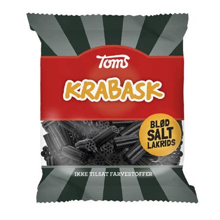 Toms Salty Black Licorice Bites (Krabask) 80g Bags (18 Pack)