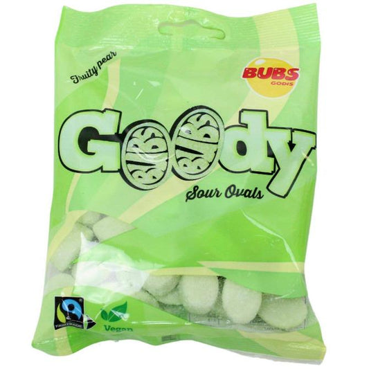 Bubs Godis Sour Pear Ovals 90g Bag (12 Pack)