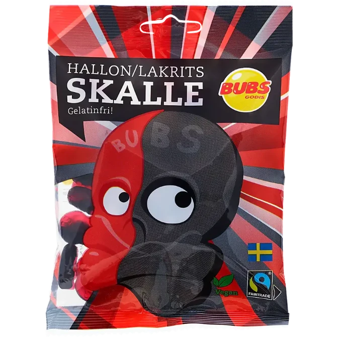 Bubs Raspberry & Licorice Swedish Gummy Skulls 90g (16 Pack)